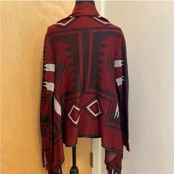 Kerisma Cardigan Women’s Medium Burgundy Black Silver Long Sleeve Open Sweater - Picture 13 of 14